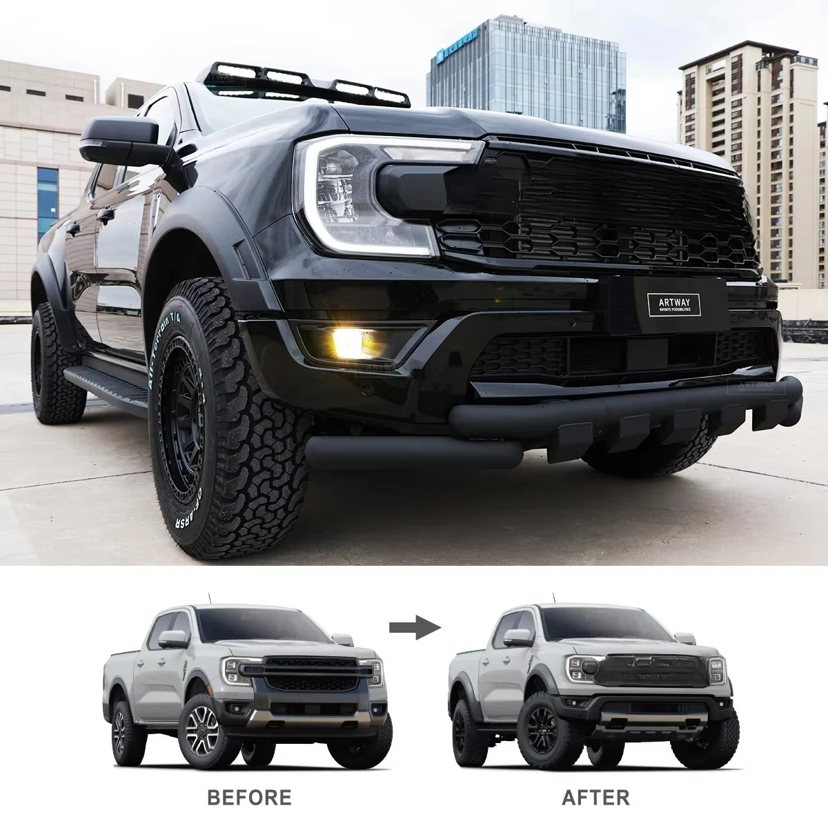 Upgrade Ranger T9 XLT Sport Wiltrack  to Raptor Body Kit for 2023-2024 Front Bumper Modification  Injection Model Good Fitment