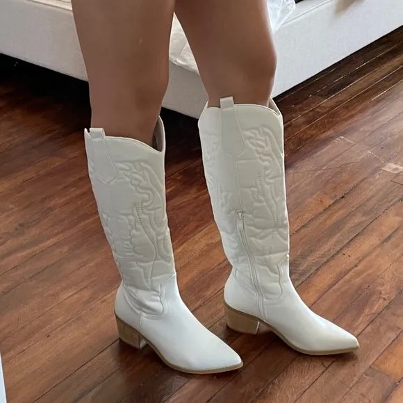 CHMURY Cowgirl Cowboy Western Boots for Women White Black Knee High Boot Drop Shipping Big Size 43 Hot Selling Shoe Pointed toe