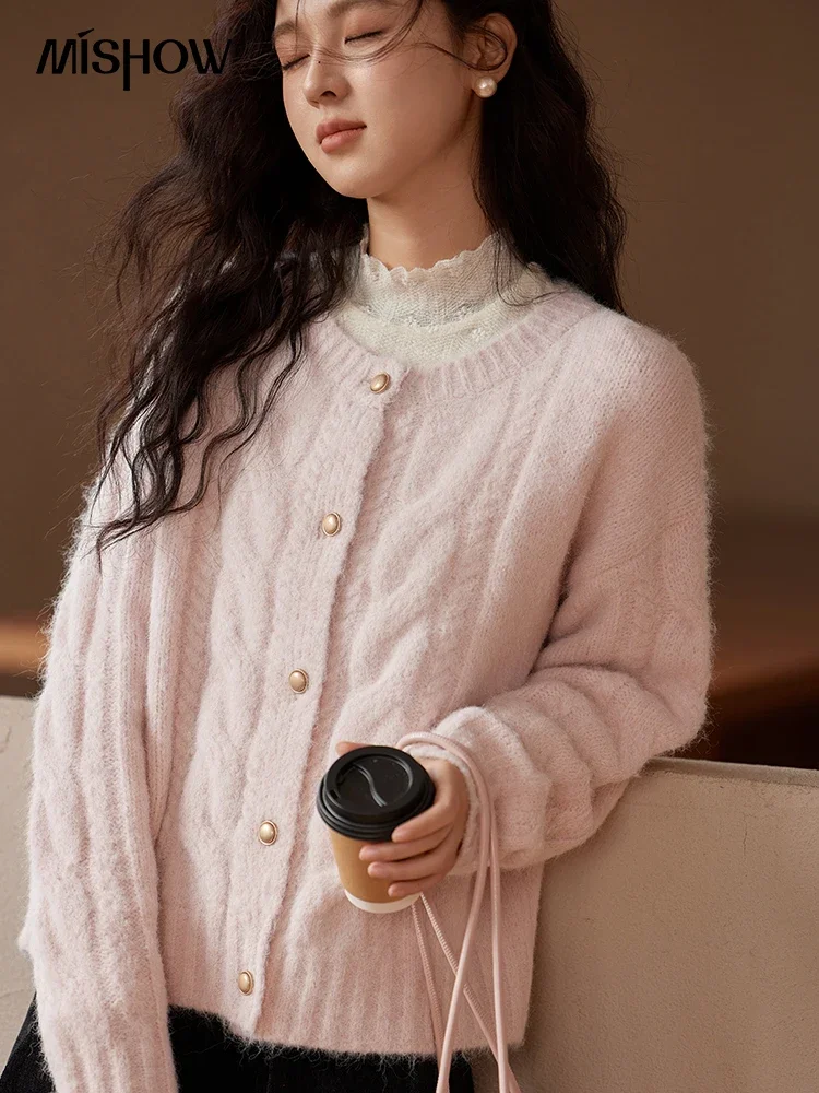 MISHOW Sweet Sweater Cardigan Women 2024 Autumn Winter French Gentle Slim Single Breasted O-Neck Wool Knitted Jacket MXD55Z1030