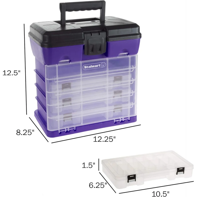 Storage and Tool Box-Durable Organizer Utility Box-4 Drawers with 19 Compartments Each for Hardware, Fish Tackle, Beads, and Mor