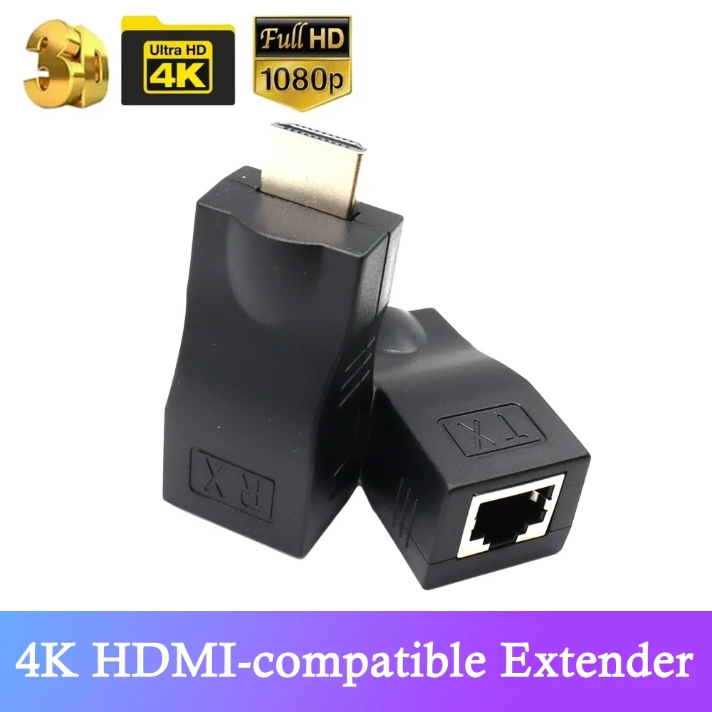 HDMI-compatible Extender RJ45 4K HDMI-compatible 30M Extender to RJ45 Over Cat 5e/6 Network LAN Ethernet Adapter