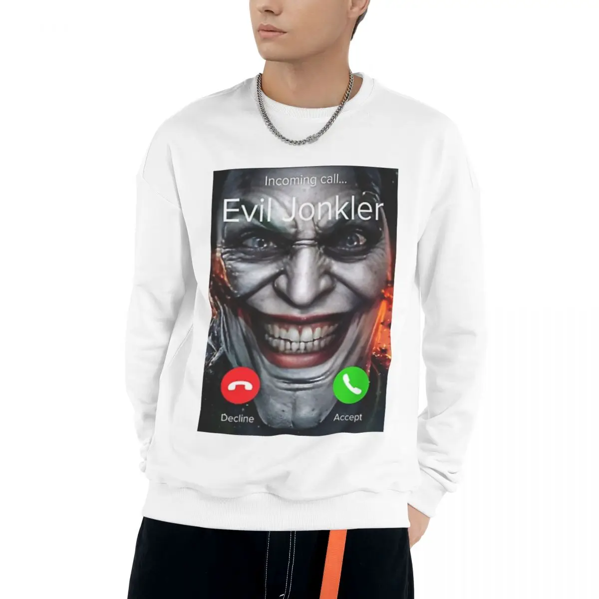 

Humor Horror Incoming Call From Evil Jonkler Halloween 2024 Spring and Autumn Cotton Youth Campus Sweatshirt Round Neck Pullover