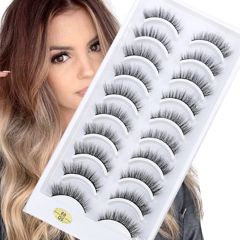 New 10Pairs Handmade 3D mink Lashes Short Fake Eyelashes Cross Messy Natural Eye Lashes Stage Makeup Soft False Eyelashes Cilios