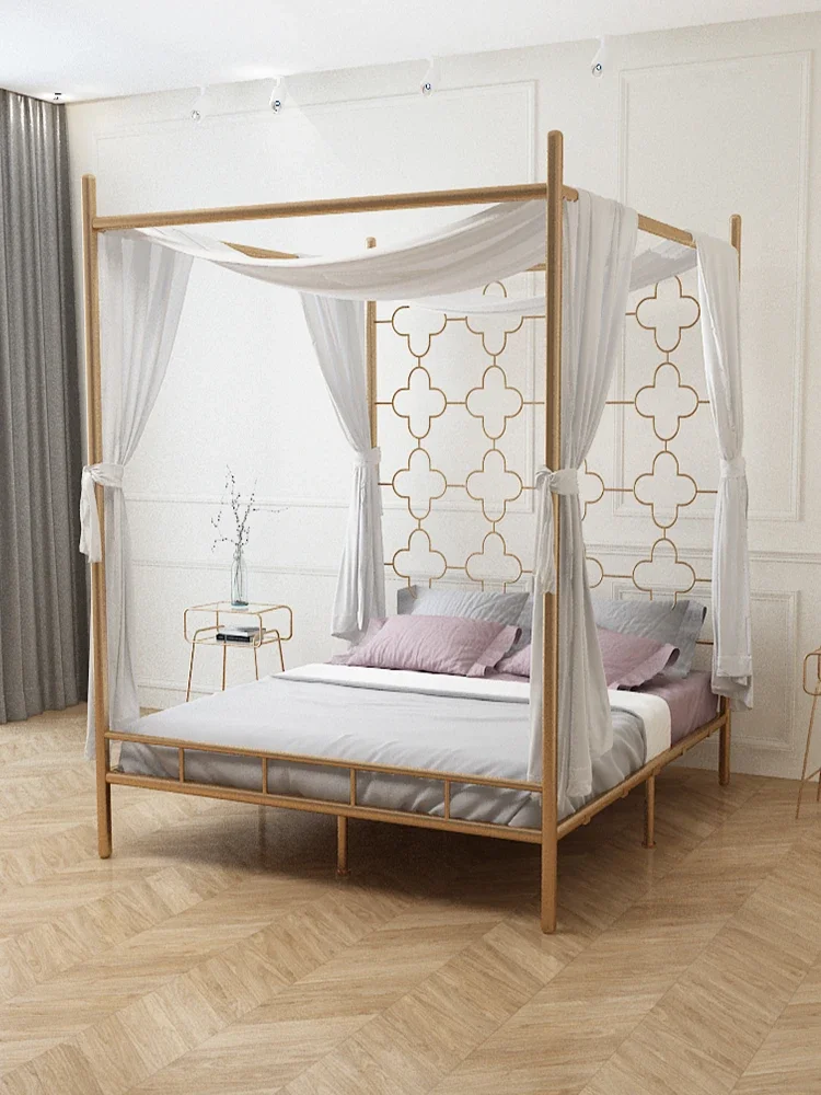 Eco-friendly iron bed, double bed, modern minimalist creative bedroom, iron frame bed, ins, personalized four-poster bed