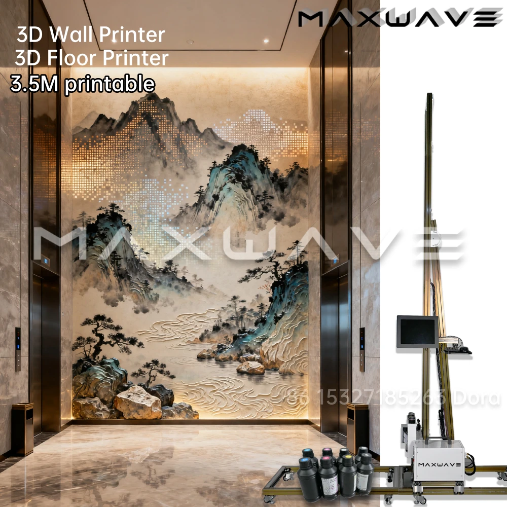 Maxwave Настенный принтер с УФ-чернилами, 5-цветная 3D-печатная машина CMYKW, двойная печатающая головка DX10/DX7 I1600U