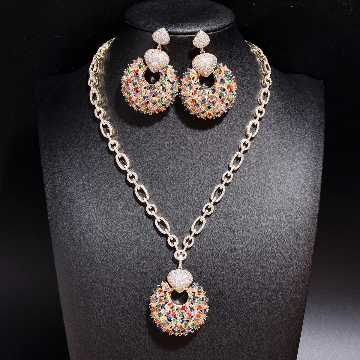 

New Charming Sparkle Pop Long Color Necklace Earring Set Women's Clothing Wedding Holiday Party Bridal Jewelry Gift M-996