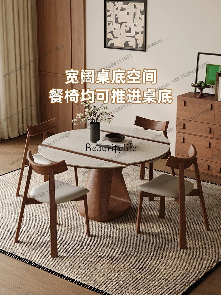 jj4 Wabi-Sabi Wind Cave Stone Plate Dining Table Extendable Square Round Dual-use Nordic Solid Wood Convertible Round