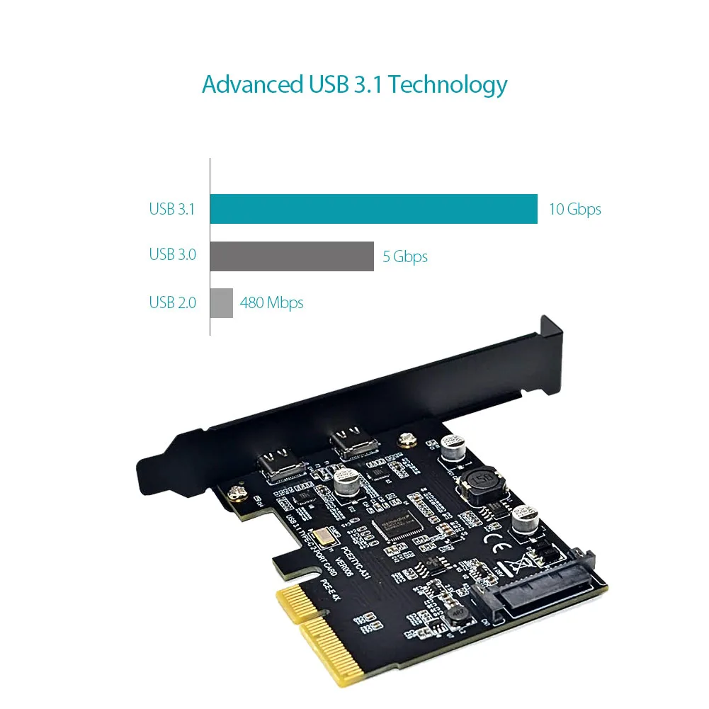 Imagem -05 - Pci-e Pci Express 4x para Usb 3.1 Gen 10 Gbps Portas tipo c Placa de Expansão Asm3142 Chip Conector de 15 Pinos para Windows Linux