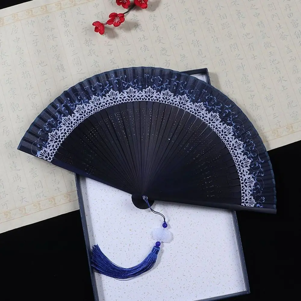 Small Folding Folding Fan With Tassel Change Color Dance Fan Silk Cloth Bamboo Dance