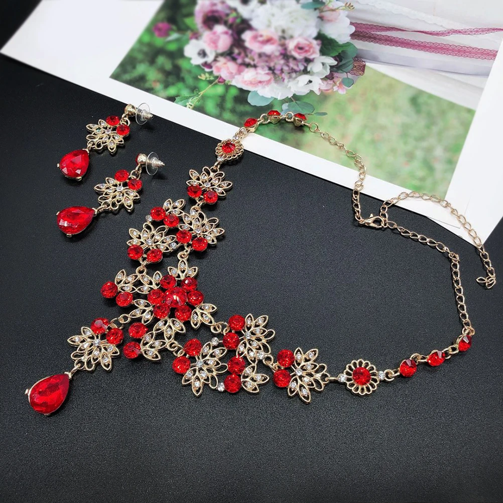 

Rhinestone Crown Necklace Earrings Set for Women Shiny Bridal Jewelry Blue Wedding Party Gift Valentine Accessories