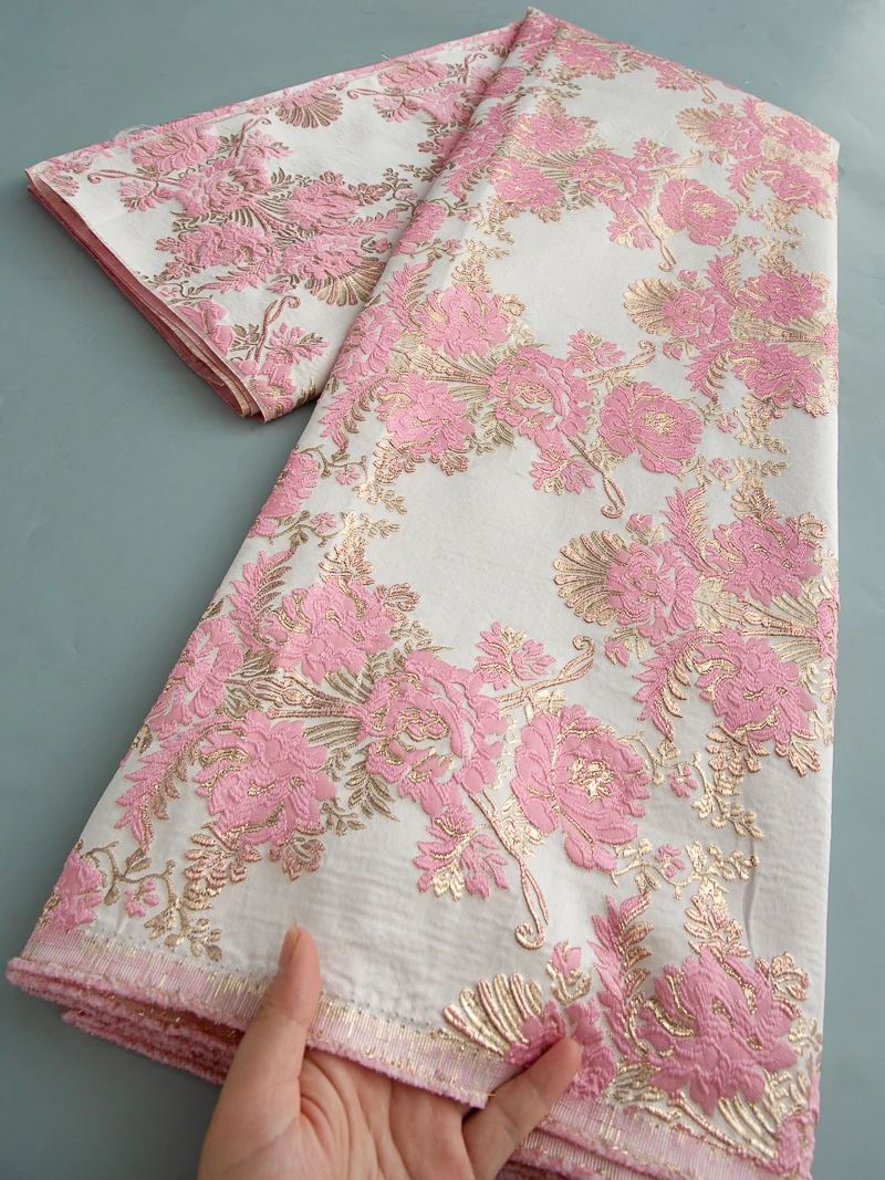 

2025 Latest African Lace Fabric High Quality Jacquard Brocade Lace Fabric Nigerian French Organza Lace Fabric For Wedding,5yards