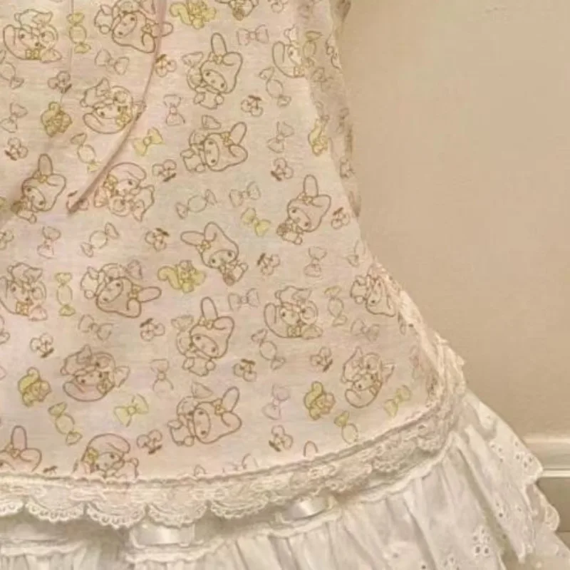 الفرنسية خمر هوتي الرسن سترة ثقافة فرعية الدانتيل خياطة الدبابات الأعلى Kawaii القوس تصميم القمم المرأة لطيف الكرتون طباعة بروتيل #4