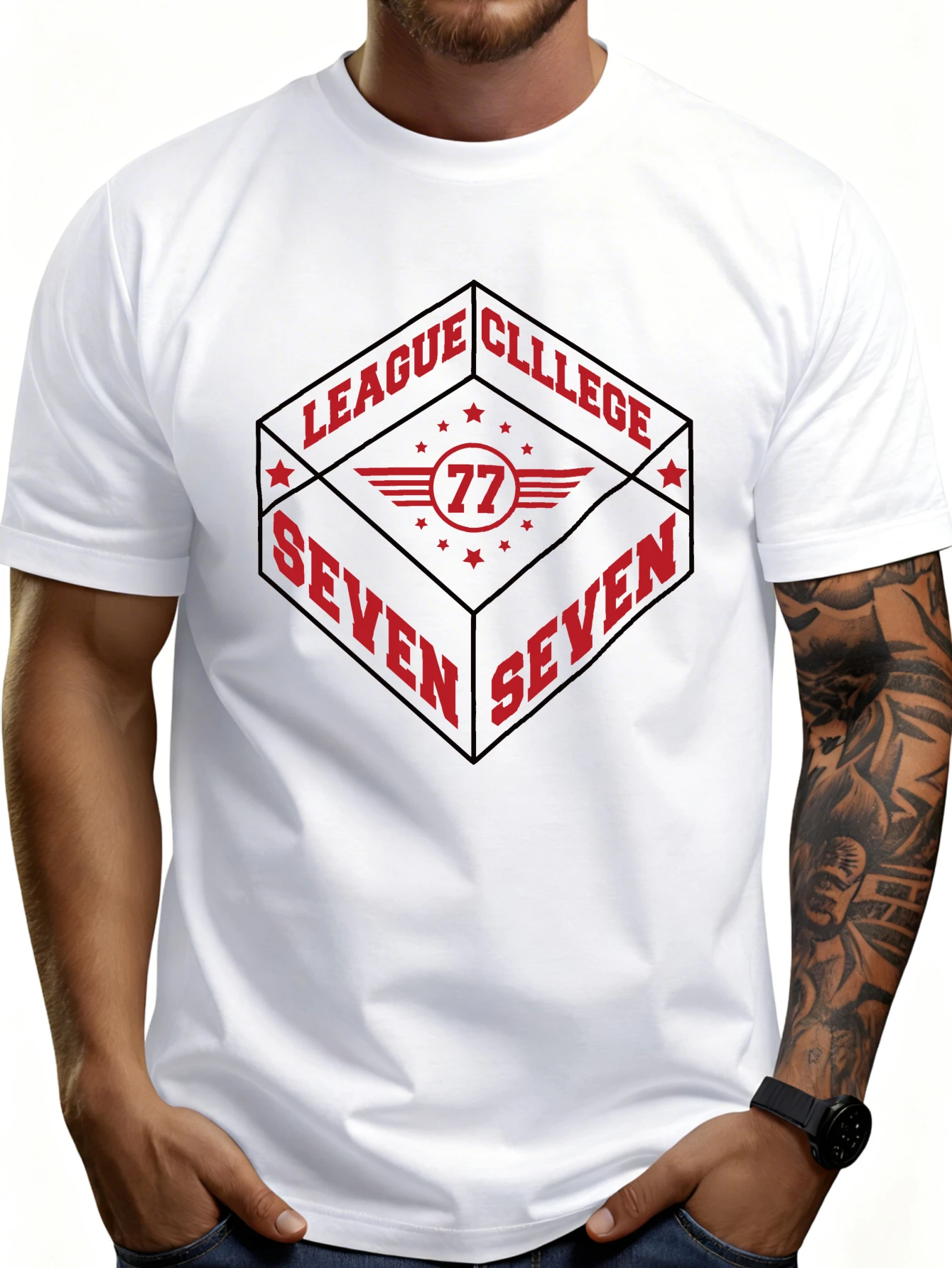 Men's Plain Graphic T-Shirt - Breathable, Soft, and Lightweight - League Academy 77 - Retro Fun Graphic Casual Short-Sleeve Summer Top, Gift for Him