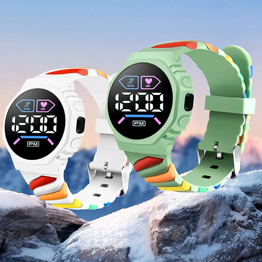 New Rainbow Color LED Electronic Watch For Kids Battery Replace Sports Digital Wristwatch Student Boys Girls KidsWatch Gifts