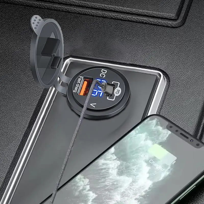 

Зарядное устройство для телефона для автомобиля Быстрая зарядка типа C Автомобильное зарядное устройство с двойным портом PD QC Компактный многофункциональный адаптер питания для путешествий на транспортном средстве
