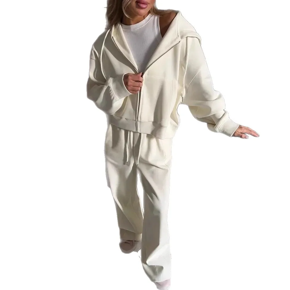 Autumn Women's Zip Up Hoodie and Pants Two Piece Set Winter Casual Loose Women's Bomber Jacket Sweatshirt Sportswear Set Y2k