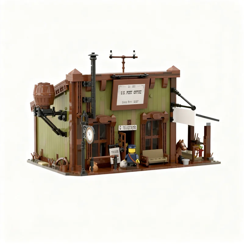 2143pcs MOC Western Post Office - Wild West Model Building Blocks Toys Idea Education DIY Assemble Collection Display 3D Brick