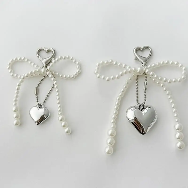 

Sweet Heart Pearl Bowknot Keychain Pendant Decorations Charm for Bag Backpack