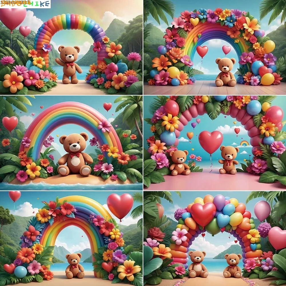 

Tropical Teddy Bear Photography Backdrops Baby Shower Birthday Party Photocall Decor Backgrounds Photo Studio Photobooth