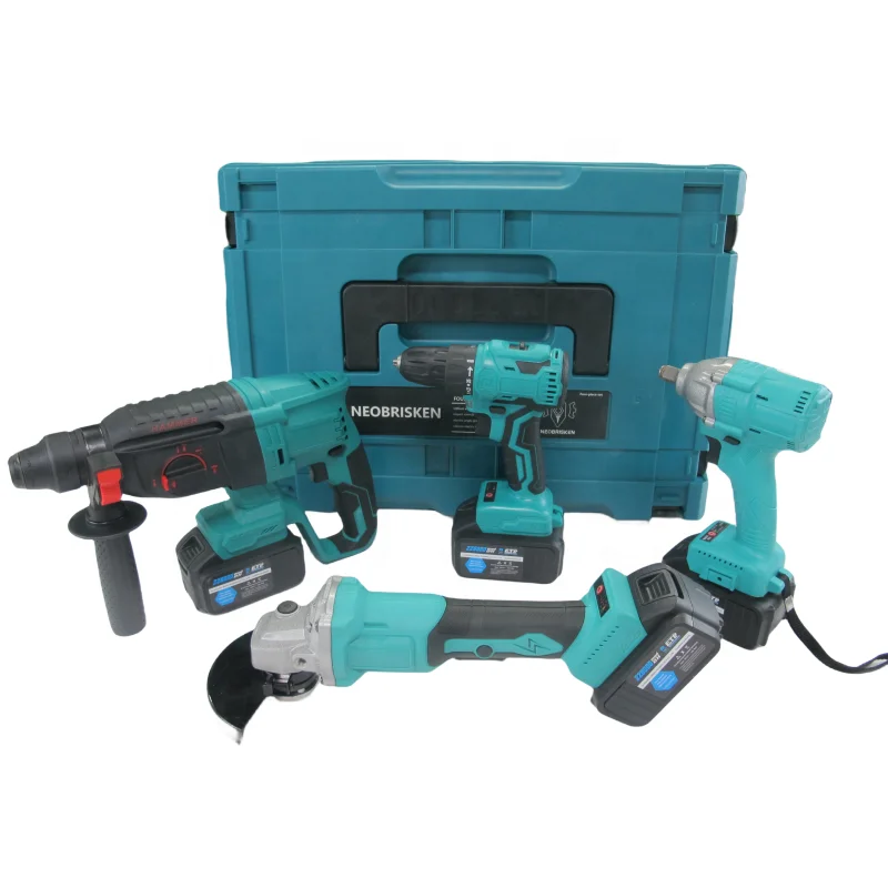 

Brushless Lithium Battery 4-piece Electric Hammer Electric Drill Angle Grinder Electric Wrench Set Battery Tool Set Of 4 Pieces