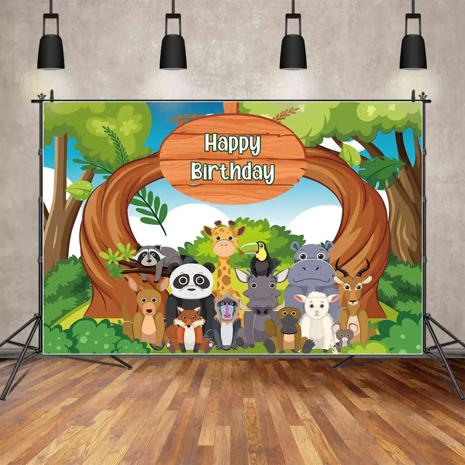 

MOON.QG Backdrop Baby Safari Birthday Party Photography Props Background Jungle Forest Wild Zoo Animals Decoration Accessories