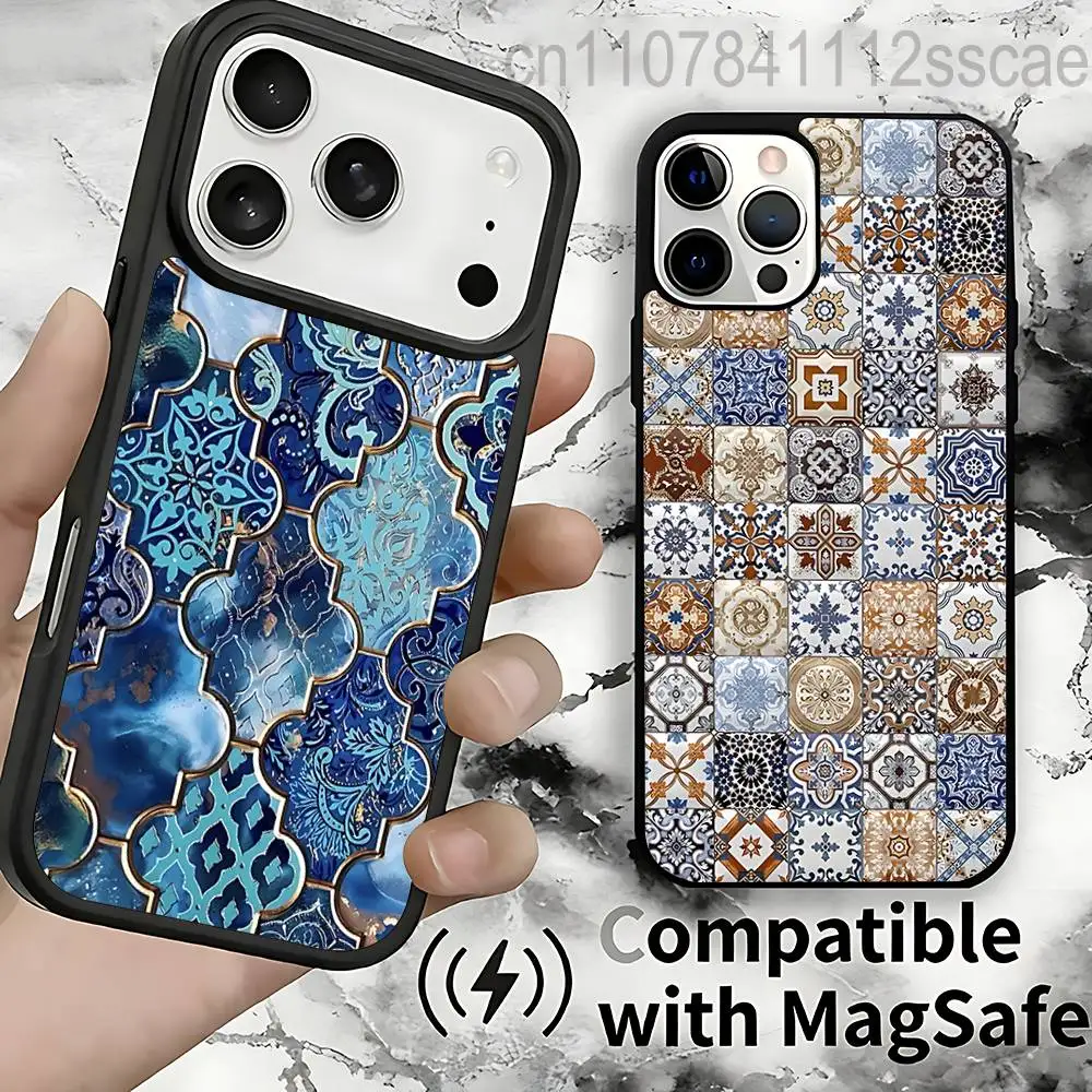 

M-Moroccan Tile pattern Magnetic Case: Compatible with IPhone 17,16,15,14,13,12,11,Pro,Max,Plus,Mini,SE4,E