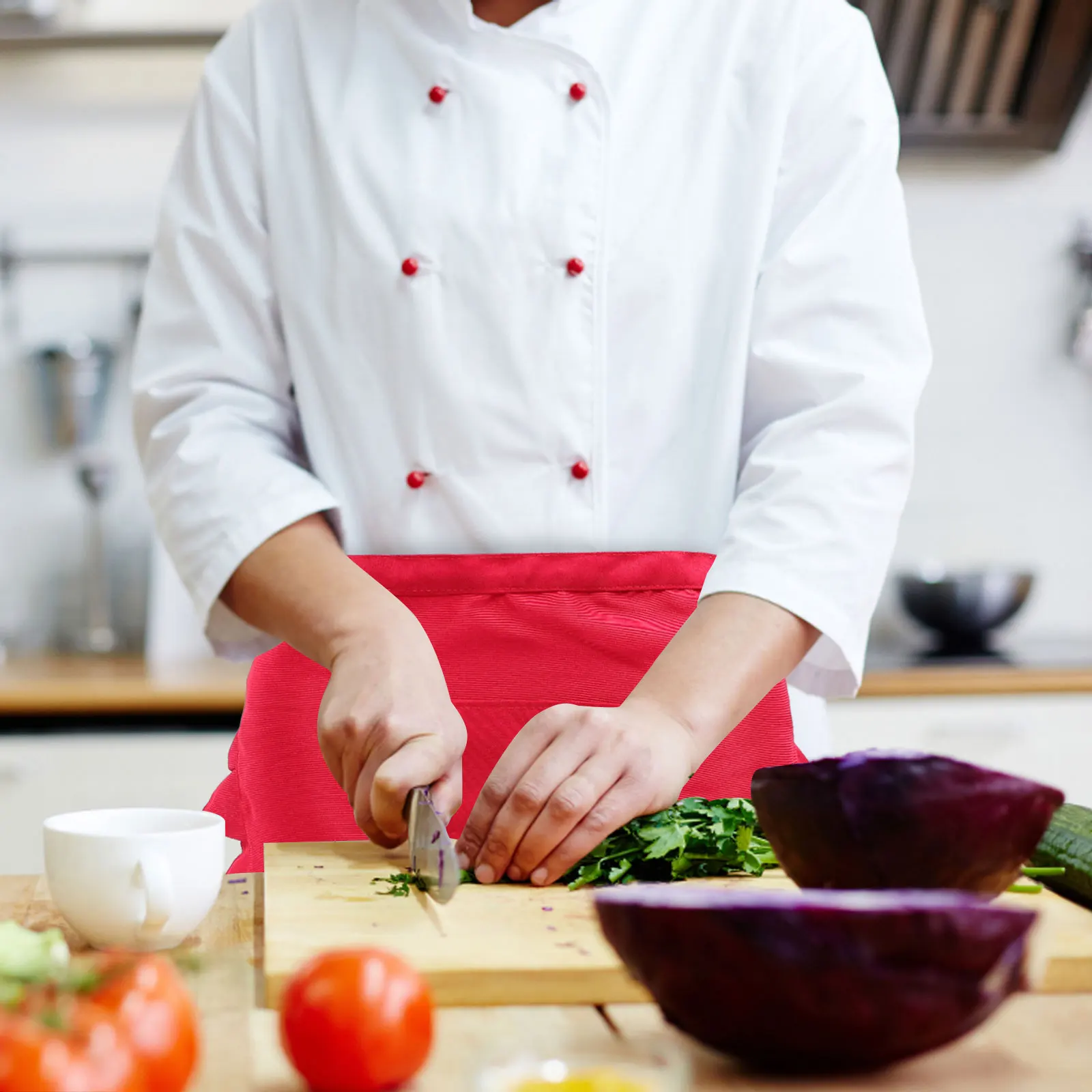 

Lace Half-length Apron Kitchen Cooking Polyester Pocket Short Simple Home Comfortable Lightweight Storage Fold Men Women