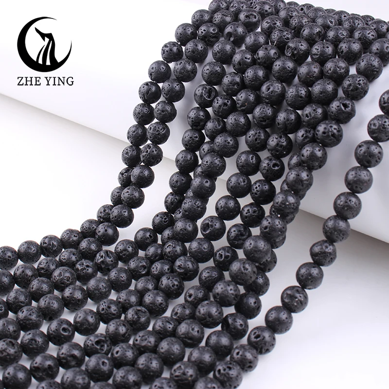 Zhe Ying Natural Lava Stone Beads Round Loose Cheap Beads for Jewelry Making Diy Bracelet Accessories Strand 15\'\'