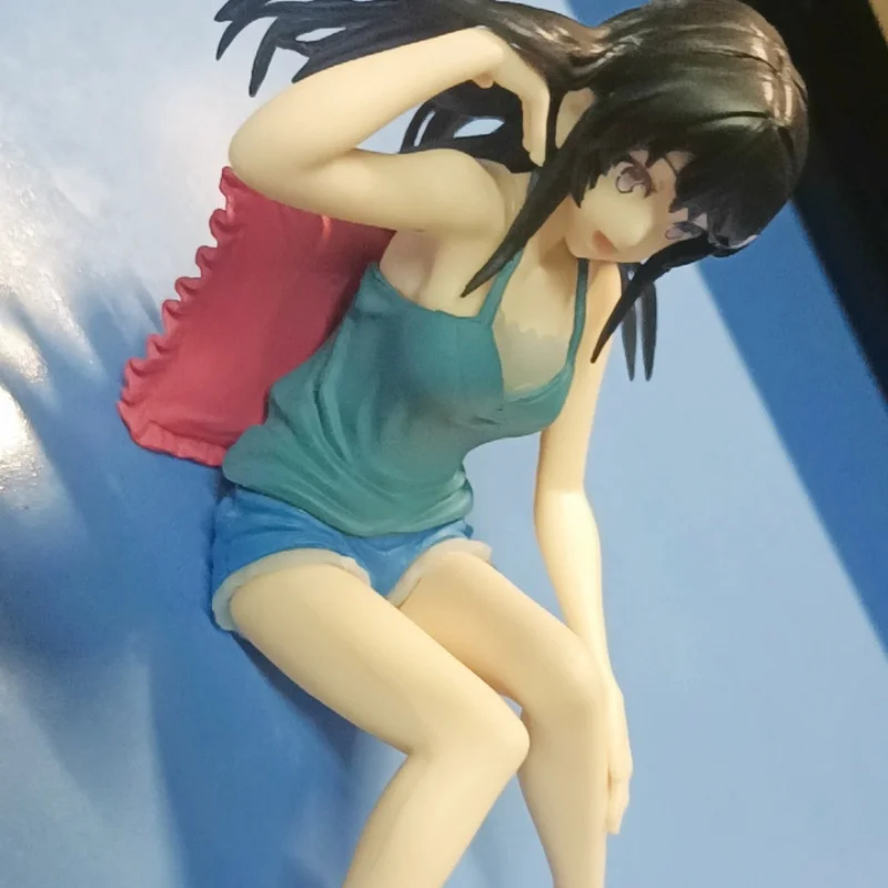 10 cm Anime-Figur Sakurajima Mai Blaue Hosenträger Shorts Loungewear Sitzendes PVC-Boxmodell Sammlung Geschenk Ornament Dekoration
