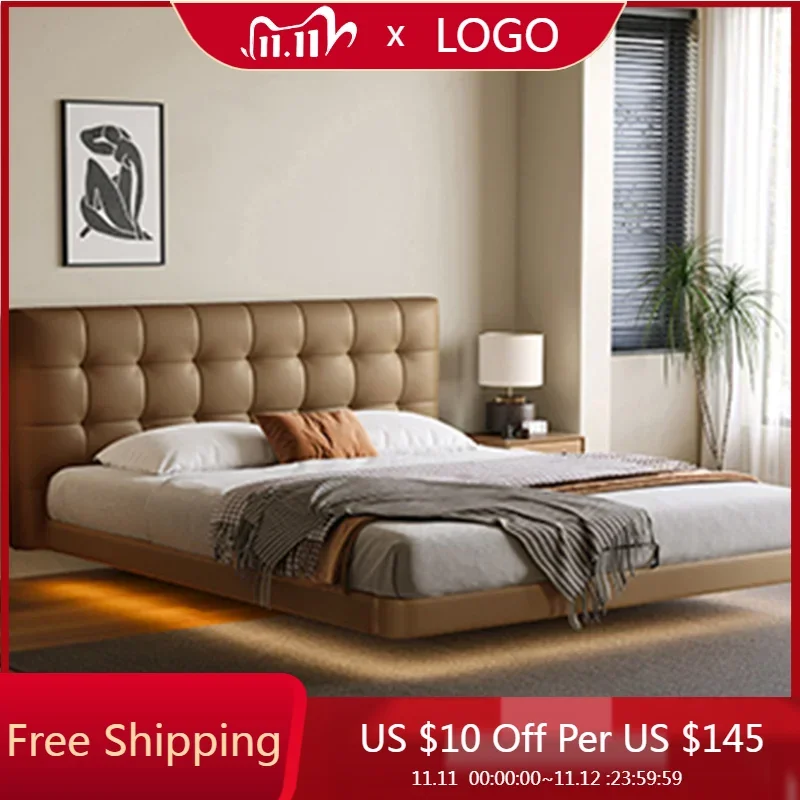 

Modern Leather Bed Italian Luxury Double Unique Bed Headboard Lounge Upholstery Cama De Lujo Para Dormitorio Bedroom Furniture