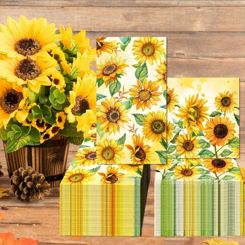 20pcs/Pac 30.2*40.6cm 2-Ply Sunflower Sunflower Long Tissue Paper Party Holiday Disposable Paper Placemat Party Decoration Paper