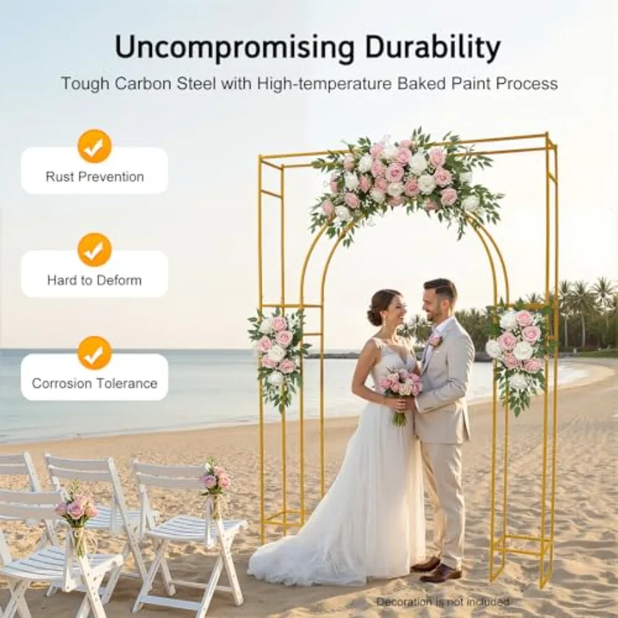 Garden wedding arch backdrop stand for photo background decoration, gold metal, gold color, sturdy square frame with balloon at