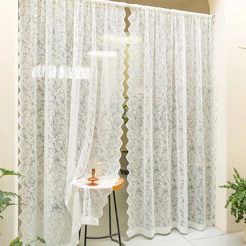 European-Style Lace Curtains, White Warp-Knitted Window Screens, Fresh Pastoral Door Curtains for Living Room, Bedroom, and Bay Windows, Ready-Made