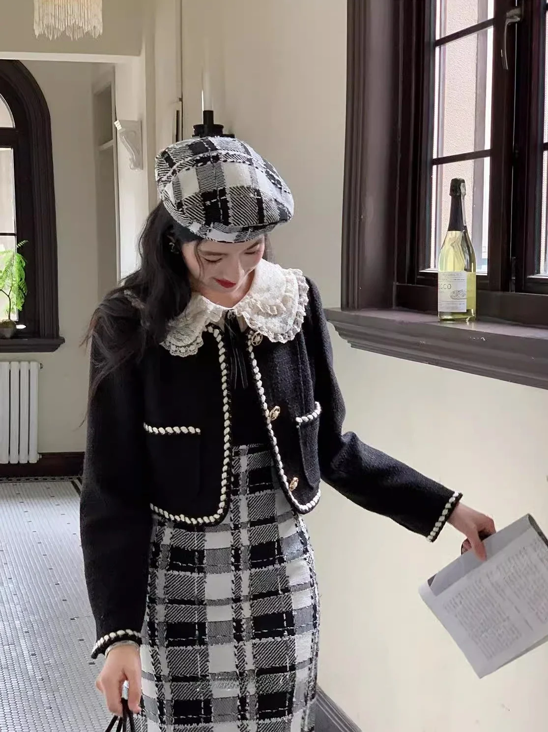 

Swallow Auntie Zhusi Square id Design Women's Dr Set Autumn Elegance Sle Long Skirt l Waist A-Line Dr