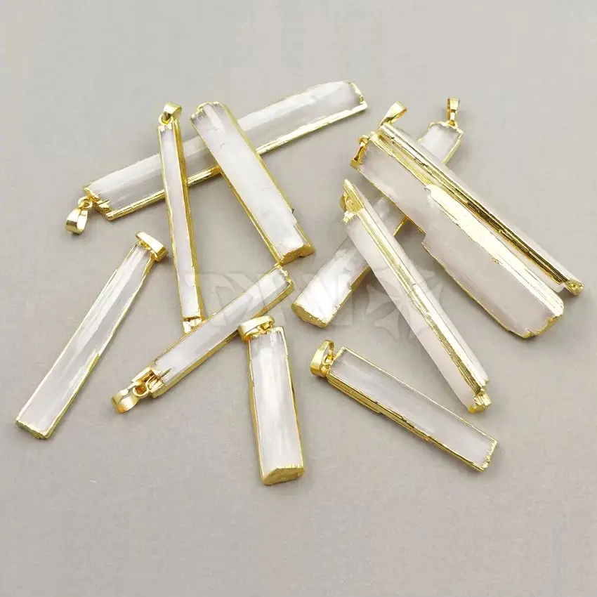 WT-P1180 Wholesale Unique Rectagle Natural Selenite Pendant With Real  Gold Plated  For Friends Fashion Jewelry