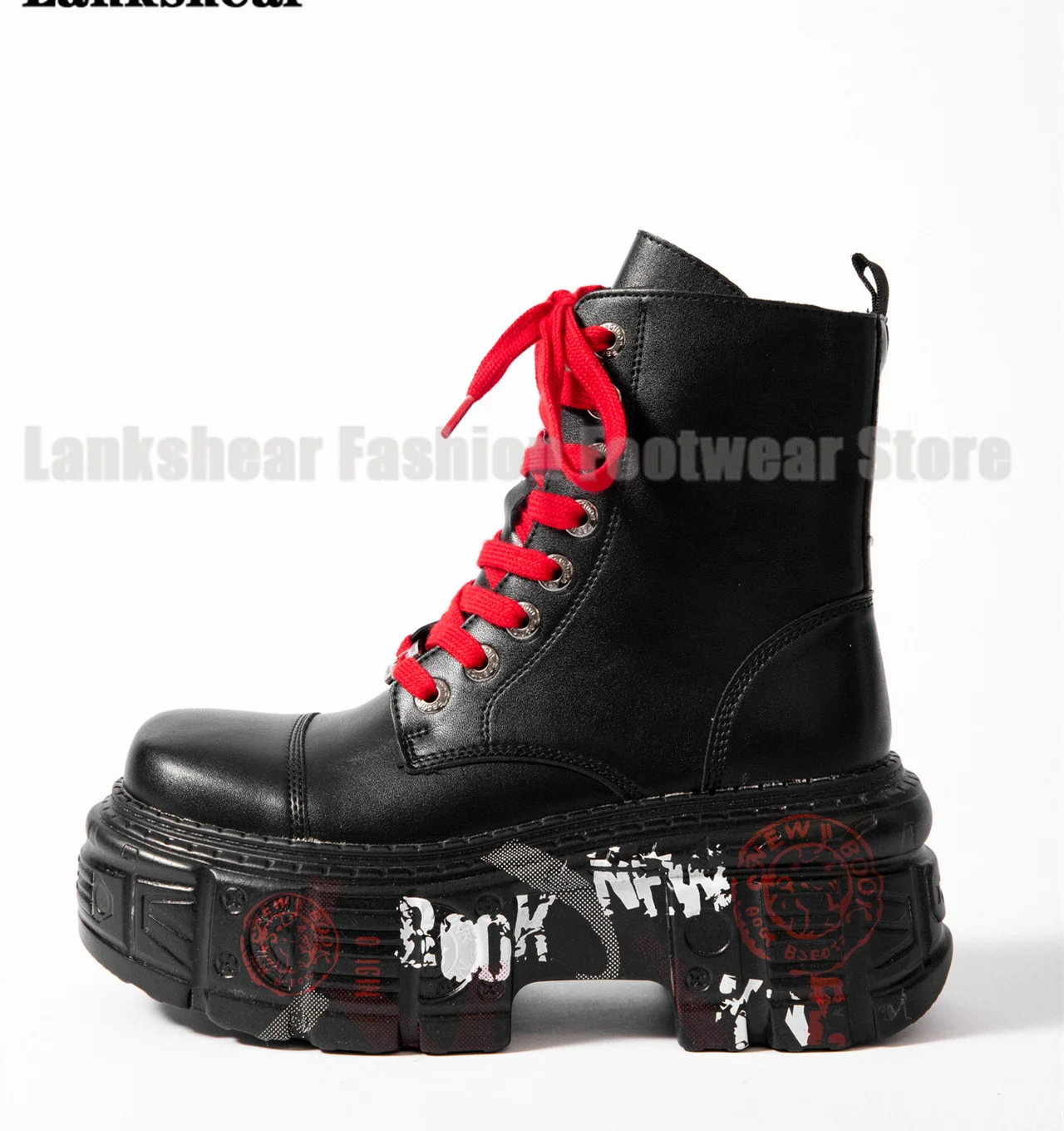 

Tank Platform Punk Boots Round Toe Ankle Boots Lace-Up Boots Designer Style Booties Women's High Increase Shoes Botas Mujer