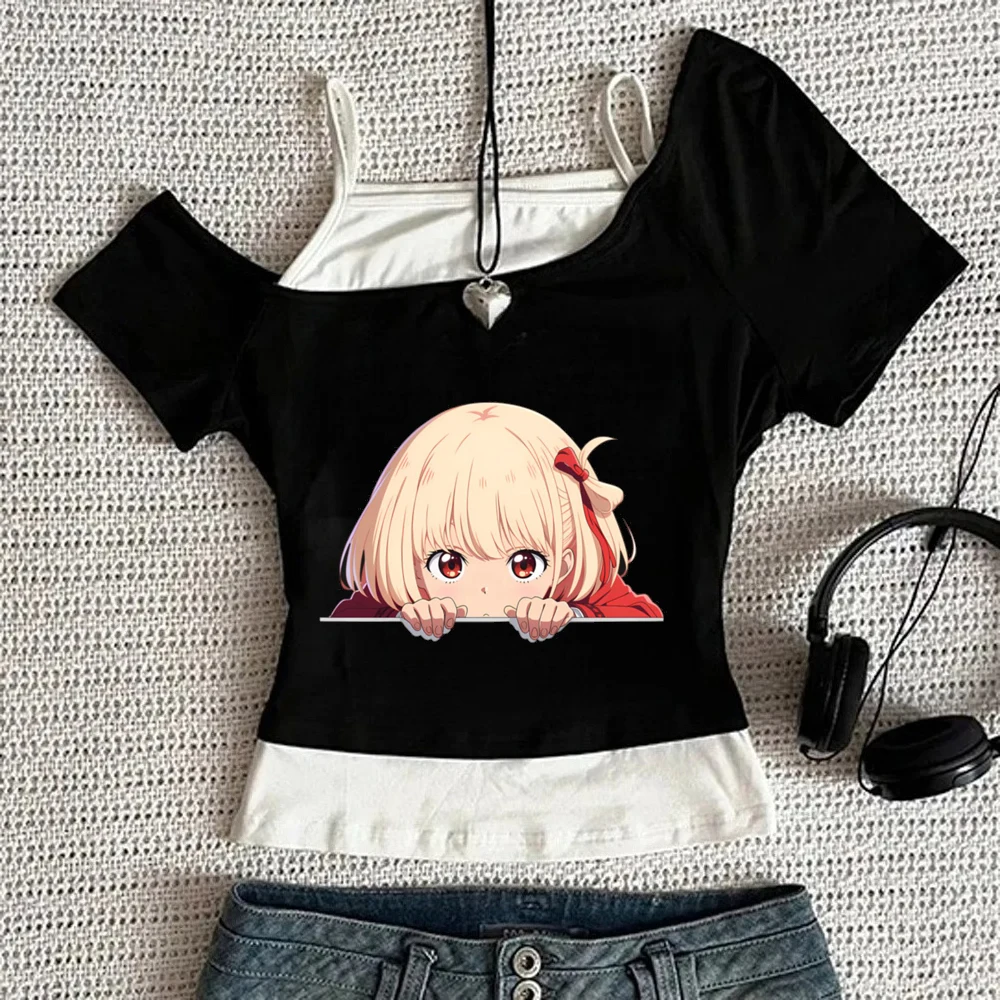 Lycoris Recoil crop top teen alternative  funny baddie scene  kawaii shirt streetwear gothic japanese