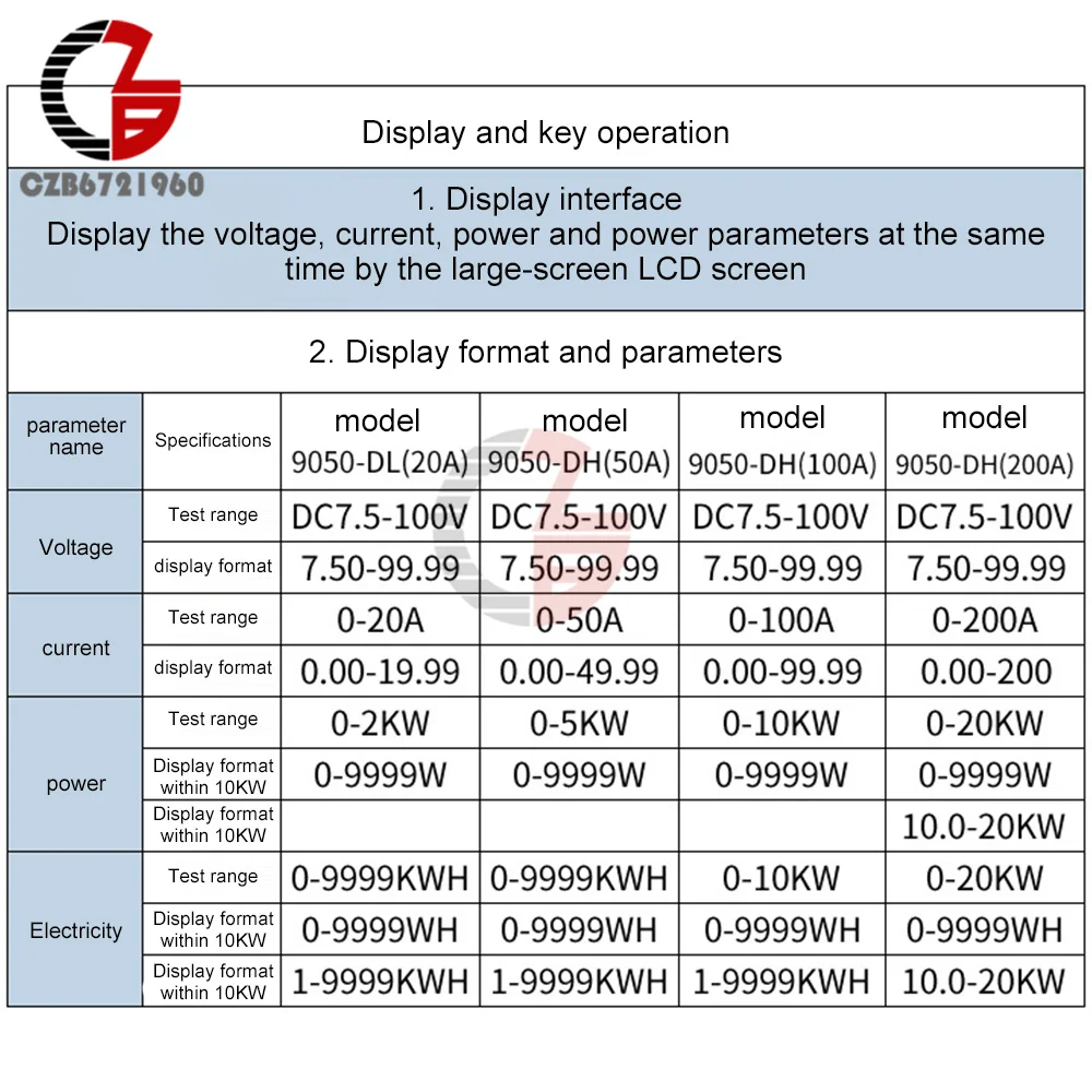 Imagem -04 - Lcd dc Digital Power Meter Monitor de Tensão Voltímetro Amperímetro Power Tester Carro 8v100v 20a 50a 100a 200a em 1