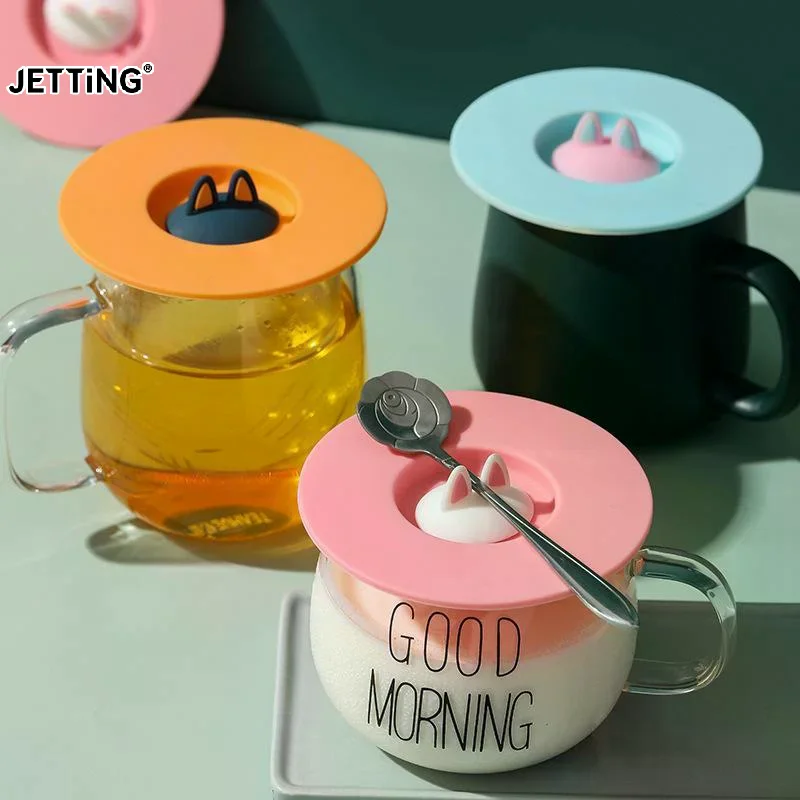 Silicon Dust Proof Lids Cup Lid Cute Cartoon Reusable Mug Cover Leakproof Tea Coffee Drinking Cup Outdoor Drinkware Accessories