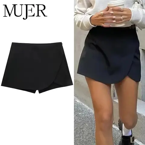 MUJER 2025 Minigonna nera Pantaloncini Donna Moda Gonna asimmetrica per le donne Gonne corte a vita alta Donna Pantaloncini casual estivi