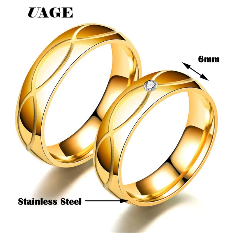 UAGE Romantic Wedding Rings For Lover Gold Silver Color -Color Stainless Steel Couple Rings For Engagement Party Jewelry Wedding