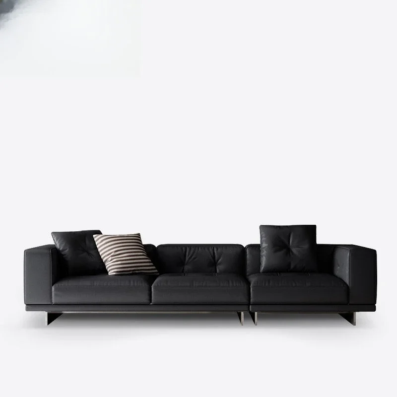 Italian minimalist sofa light luxury first layer cowhide designer modern living room straight row leather sofa