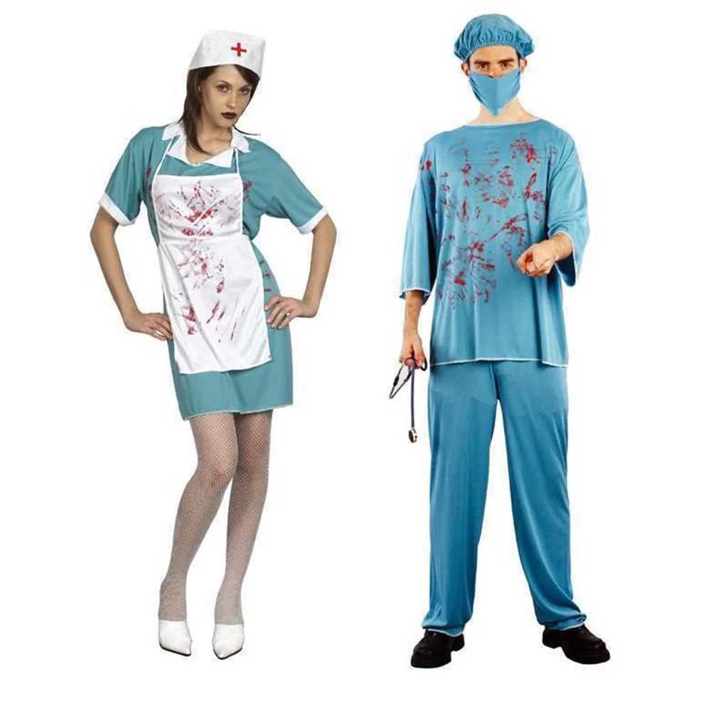 

Bloodstained Halloween Costumes Horror Nurse Outfit Men Women Doctor Terroristic Medical Staff Adult Cosplay Stage Performance
