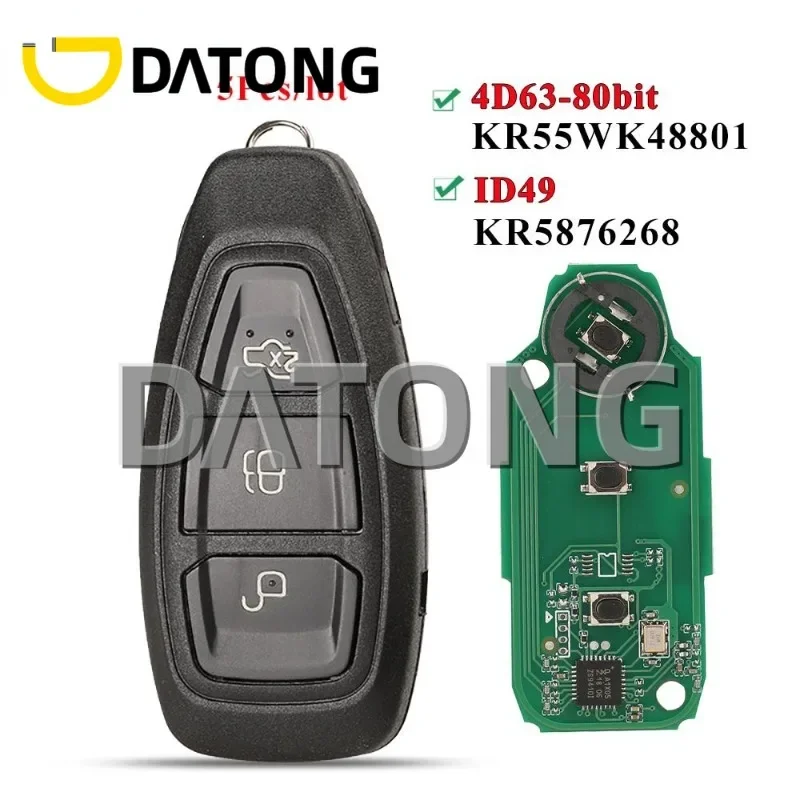 

CHANKey 5pcs Smart Remote Key For Ford Focus C-Max Mondeo Kuga Fiesta B-Max 433Mhz ID49/ 4D63 Chip Contorol WK48801 /KR5876268