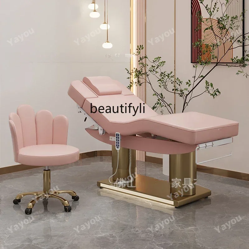 Golden Stainless Steel Electric Beauty Bed Beauty Salon Massage Couch Tattoo Tattoo Embroidery