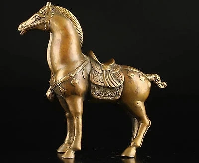 

brass Collectable Vintage Old Brass Casting Good Luck Vivid Horse Art Statu Garden Decoration 100% real Brass