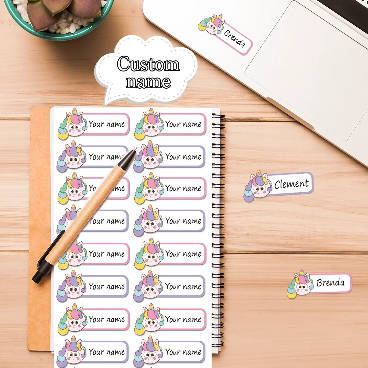 60/120pc Cartoon Unicorn Adhesive Customized Name Stickers Textbook Stickers Customized Tag Personalized Label Textbook Label
