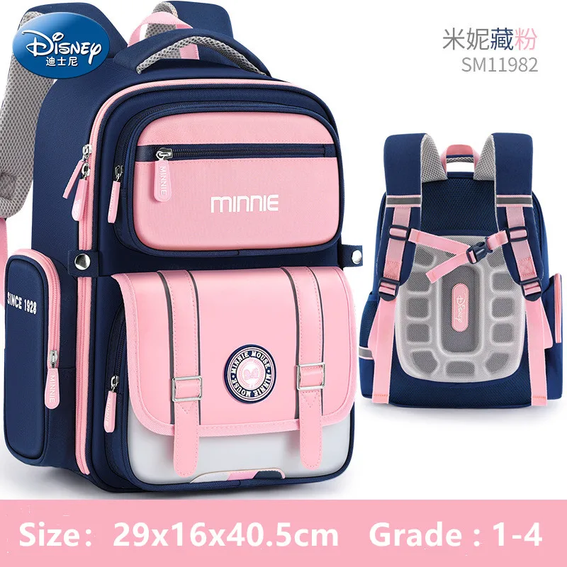 Disney New Minnie School Bags For Girls Grade 1-4 Primary Student Shoulder Orthopedic Backpack Large Capacity Kids Gifts Mochila