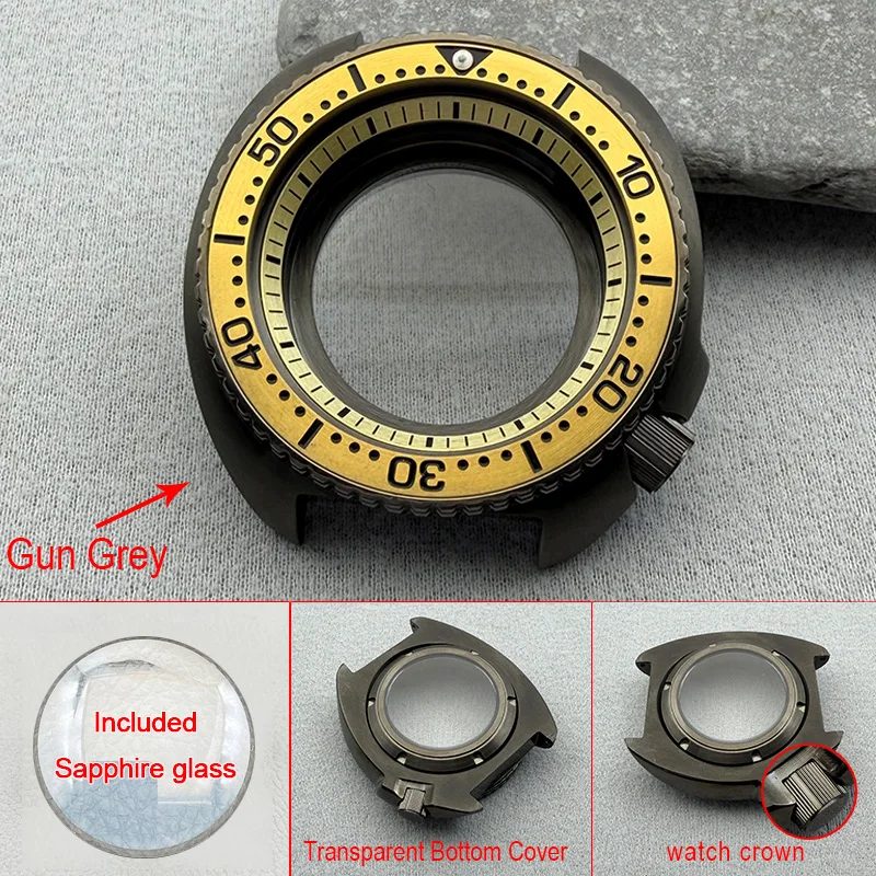 Gun Grey 44mm Mod 6105 6309 Abalone Turtle Case with Sapphire Glass Fits 7S26 4R35 NH34 NH35 NH36 Automatic Movement Custom