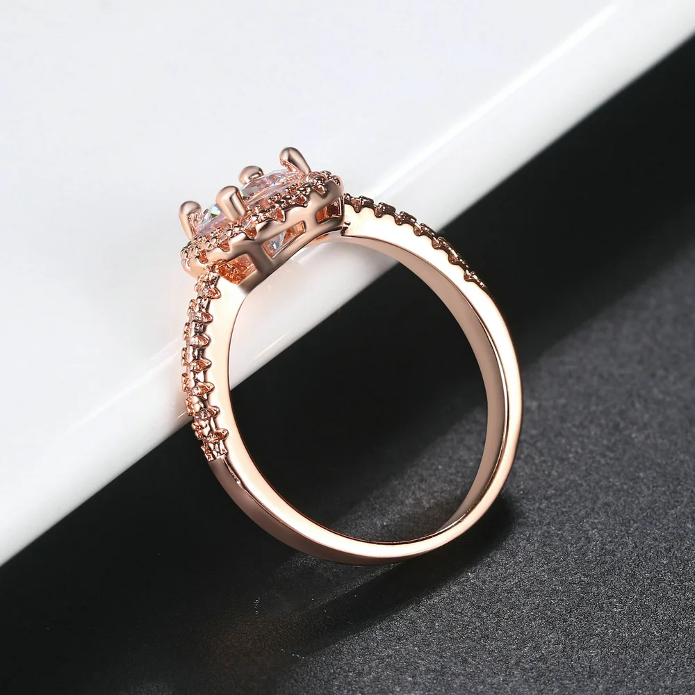 Double Fair marka cyrkonia zaręczyny/obrączki biały/różowe złoto kolor moda CZ biżuteria z kamienia dla kobiet Anel DFR319M — zdjęcie 6